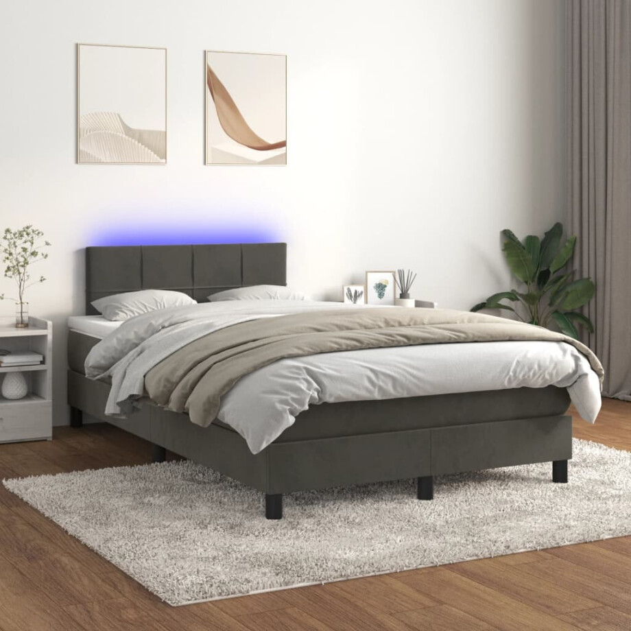 vidaXL Boxspring met matras en LED fluweel donkergrijs 120x200 cm vidaXL Boxspring met matras en LED fluweel donkergrijs 120x200 cm afbeelding 1