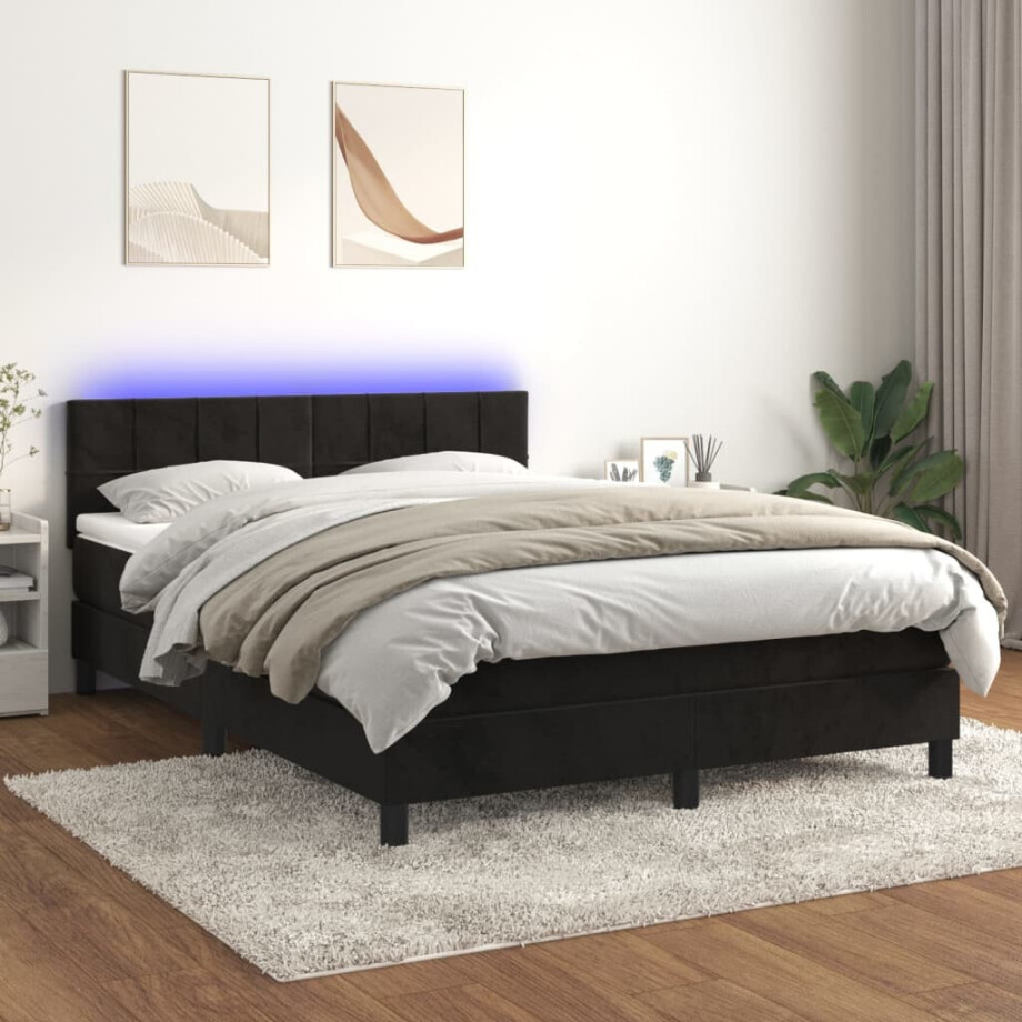 vidaXL Boxspring met matras en LED fluweel zwart 140x200 cm vidaXL Boxspring met matras en LED fluweel zwart 140x200 cm afbeelding 1