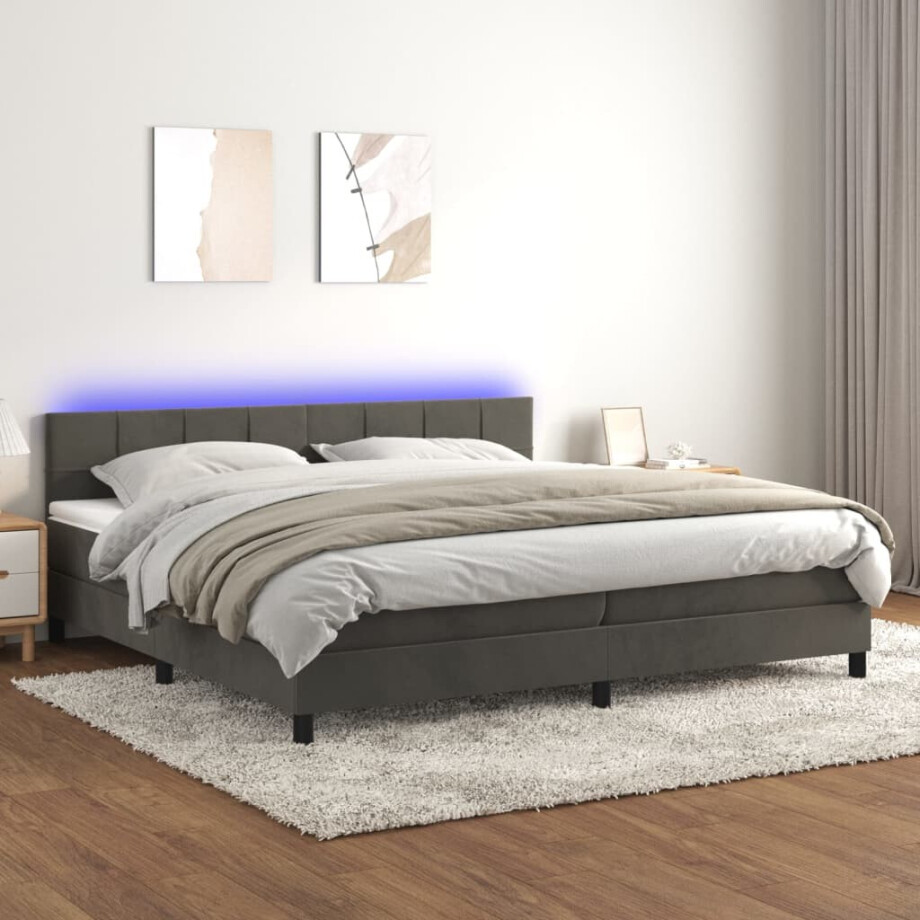 vidaXL Boxspring met matras en LED fluweel donkergrijs 200x200 cm vidaXL Boxspring met matras en LED fluweel donkergrijs 200x200 cm afbeelding 1