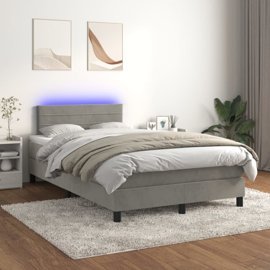 vidaXL Boxspring met matras en LED fluweel lichtgrijs 120x200 cm vidaXL Boxspring met matras en LED fluweel lichtgrijs 120x200 cm afbeelding 1