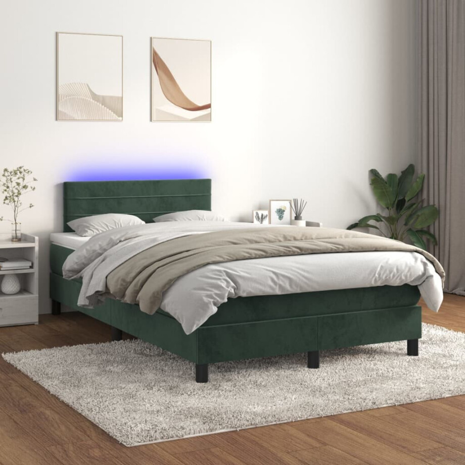 vidaXL Boxspring met matras en LED fluweel donkergroen 120x200 cm vidaXL Boxspring met matras en LED fluweel donkergroen 120x200 cm afbeelding 1