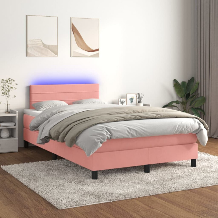 vidaXL Boxspring met matras en LED fluweel roze 120x200 cm vidaXL Boxspring met matras en LED fluweel roze 120x200 cm afbeelding 1