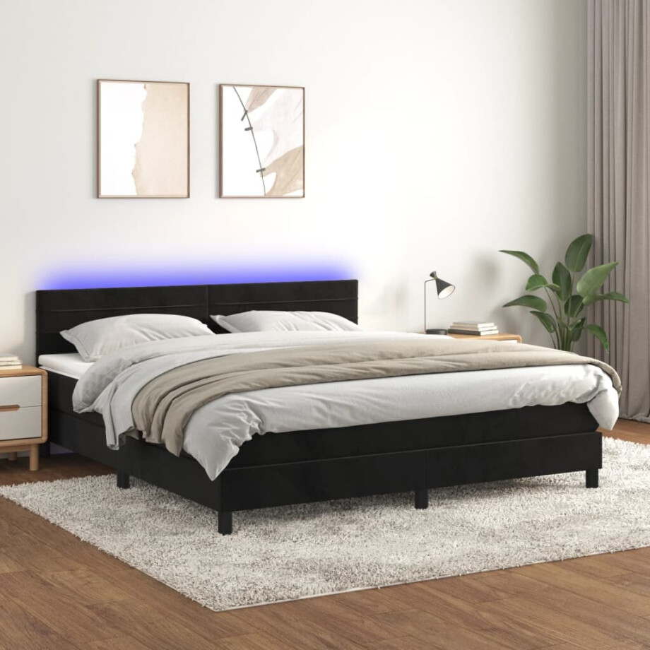 vidaXL Boxspring met matras en LED fluweel zwart 160x200 cm afbeelding 1