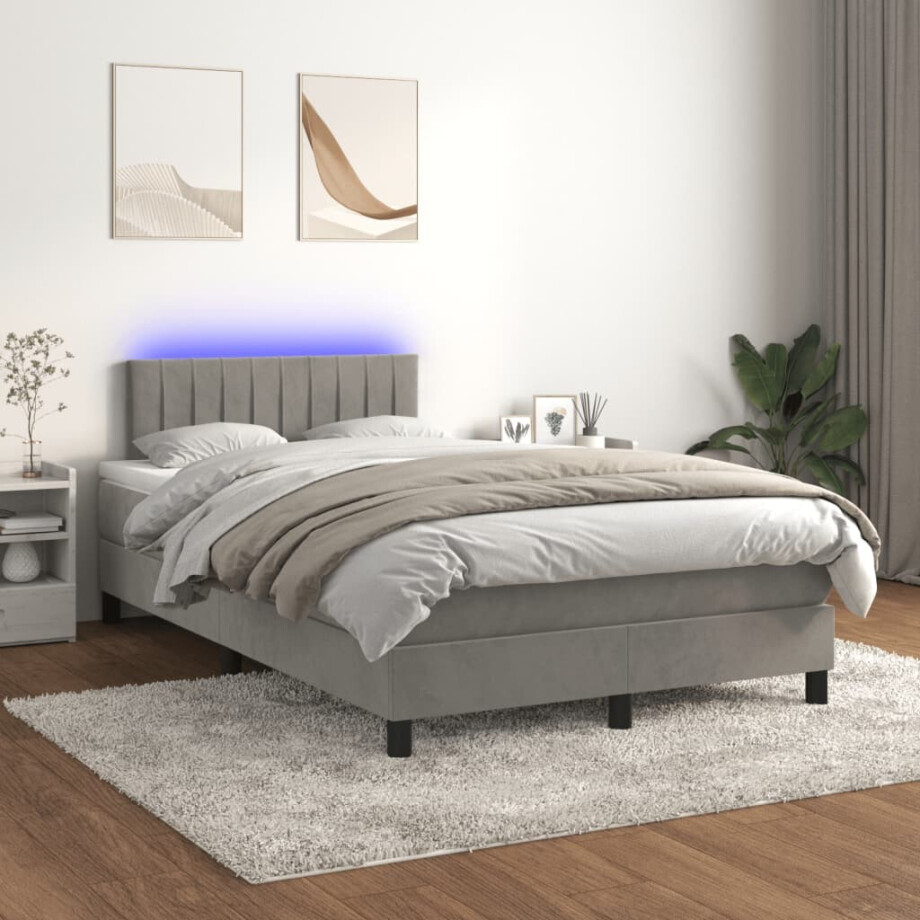 vidaXL Boxspring met matras en LED fluweel lichtgrijs 120x200 cm vidaXL Boxspring met matras en LED fluweel lichtgrijs 120x200 cm afbeelding 1