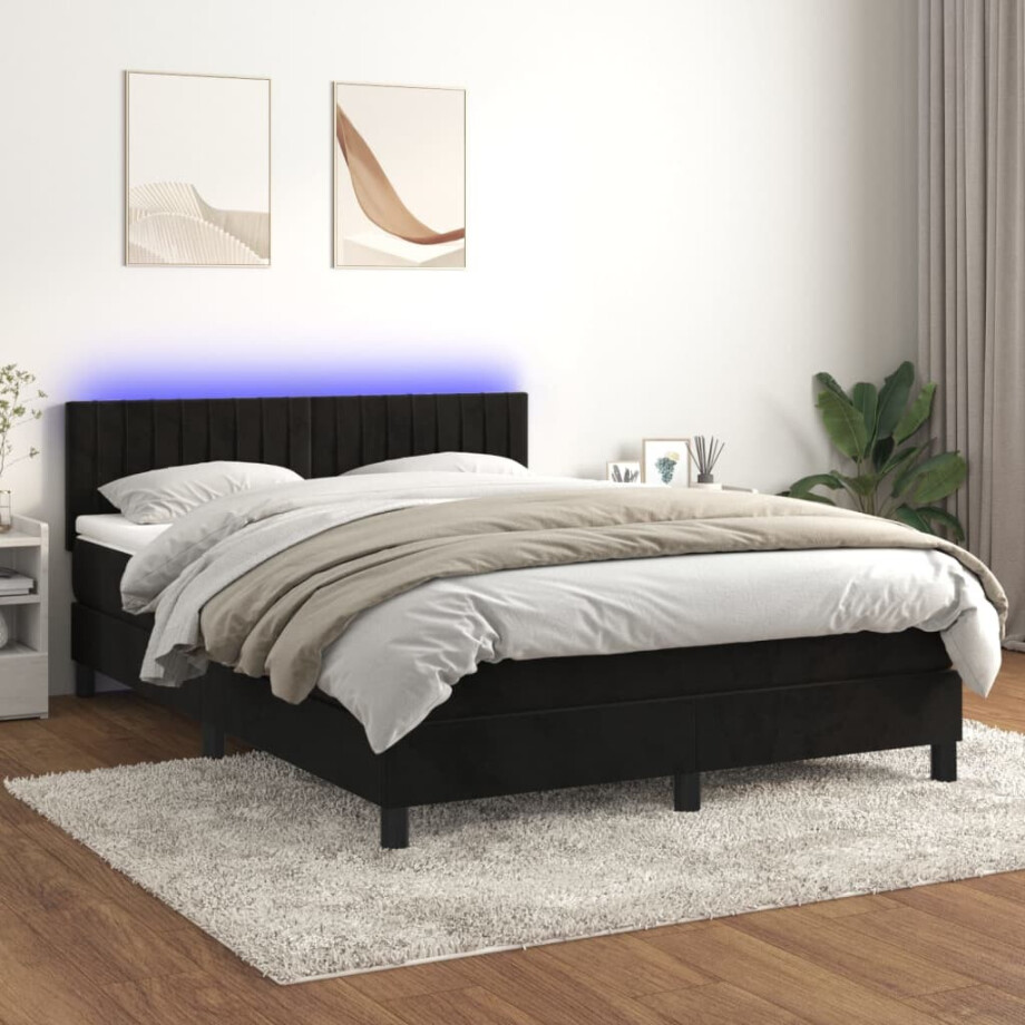 vidaXL Boxspring met matras en LED fluweel zwart 140x200 cm vidaXL Boxspring met matras en LED fluweel zwart 140x200 cm afbeelding 1