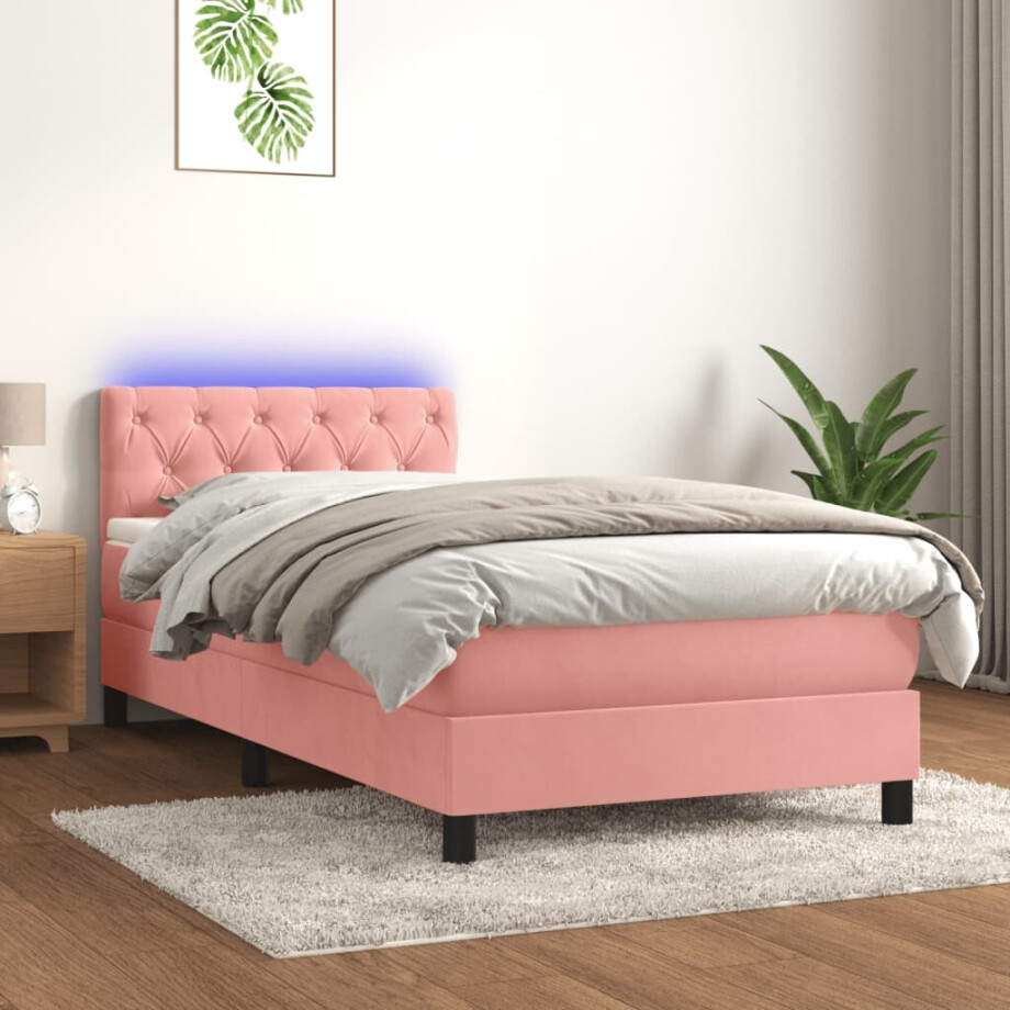 vidaXL Boxspring met matras en LED fluweel roze 80x200 cm vidaXL Boxspring met matras en LED fluweel roze 80x200 cm afbeelding 1