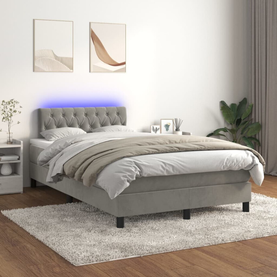 vidaXL Boxspring met matras en LED fluweel lichtgrijs 120x200 cm vidaXL Boxspring met matras en LED fluweel lichtgrijs 120x200 cm afbeelding 1