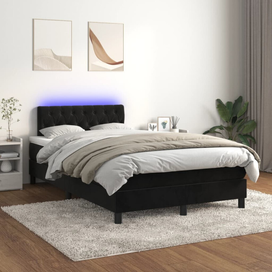 vidaXL Boxspring met matras en LED fluweel zwart 120x200 cm vidaXL Boxspring met matras en LED fluweel zwart 120x200 cm afbeelding 1