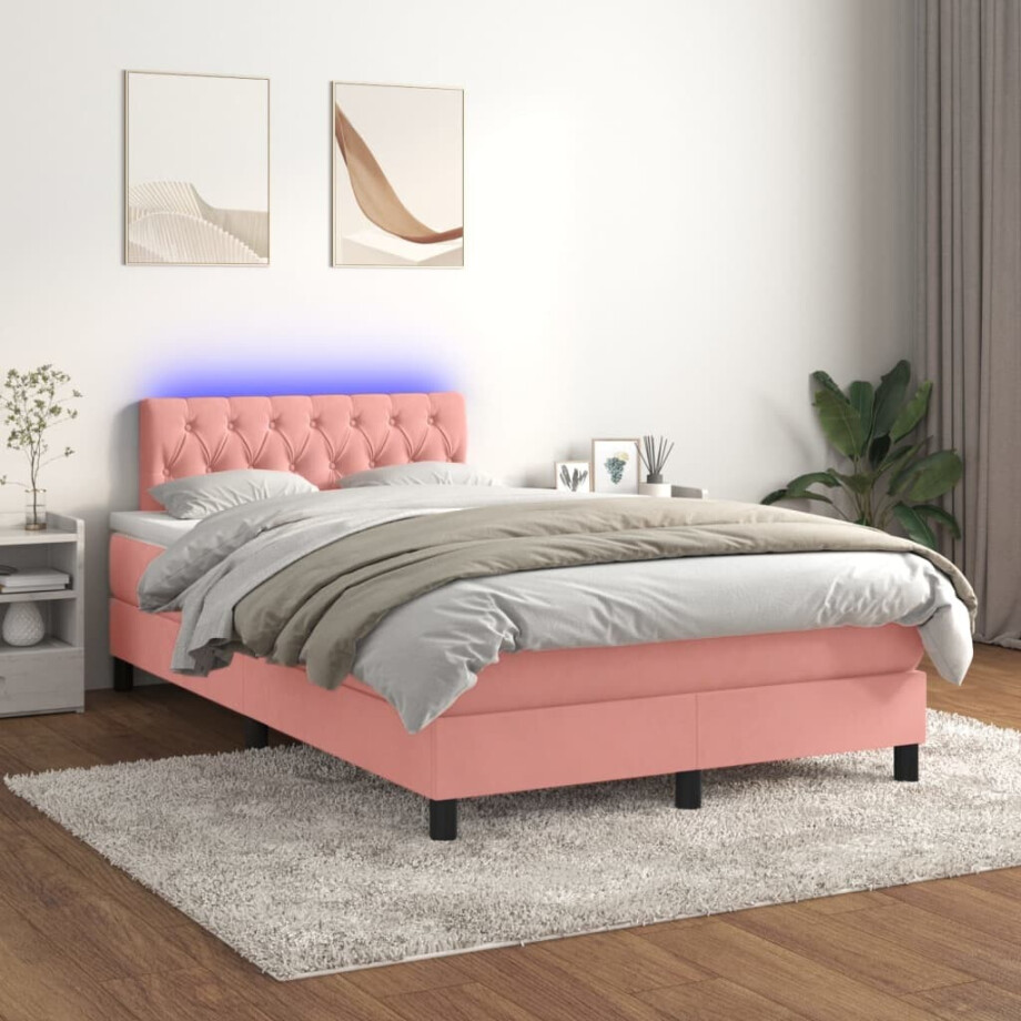 vidaXL Boxspring met matras en LED fluweel roze 120x200 cm vidaXL Boxspring met matras en LED fluweel roze 120x200 cm afbeelding 1