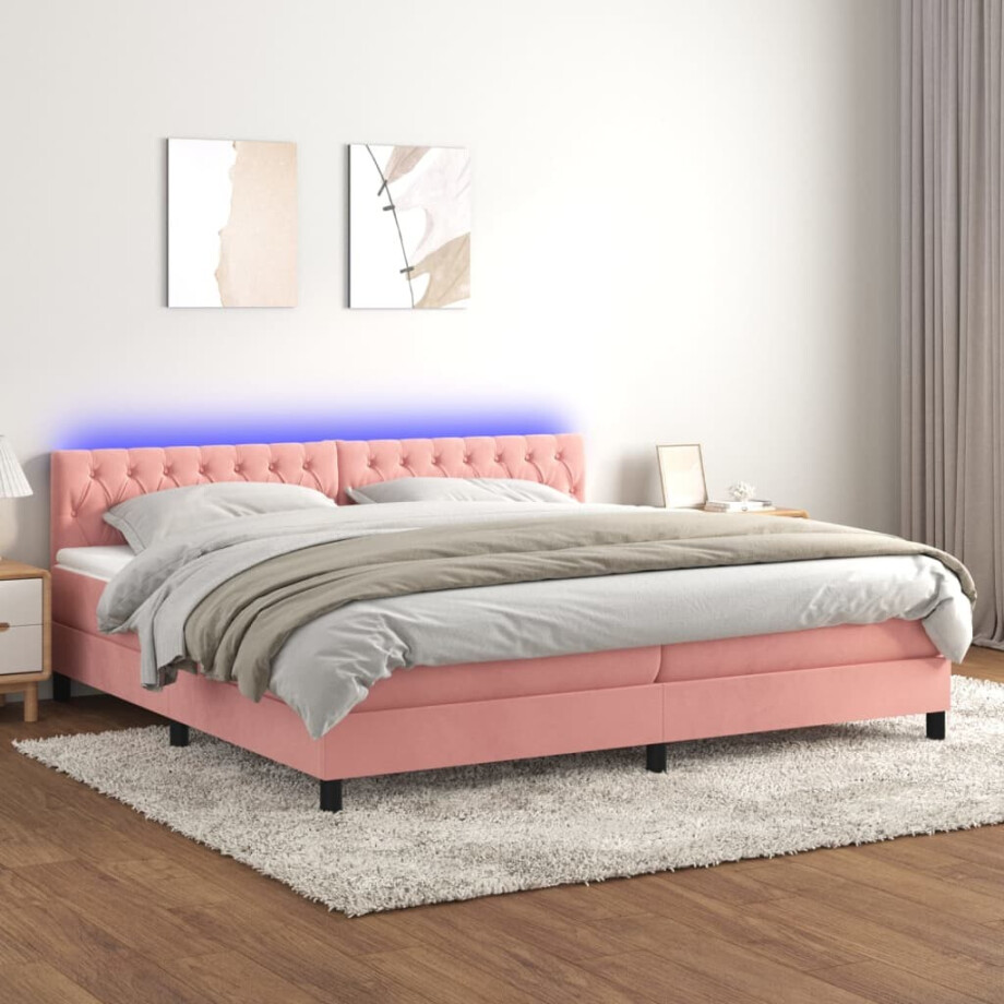 vidaXL Boxspring met matras en LED fluweel roze 200x200 cm vidaXL Boxspring met matras en LED fluweel roze 200x200 cm afbeelding 1