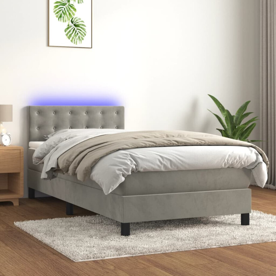 vidaXL Boxspring met matras en LED fluweel lichtgrijs 80x200 cm vidaXL Boxspring met matras en LED fluweel lichtgrijs 80x200 cm afbeelding 1