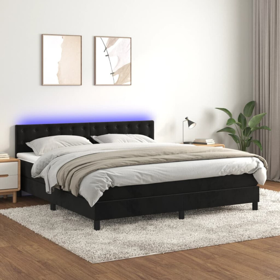 vidaXL Boxspring met matras en LED fluweel zwart 160x200 cm afbeelding 1