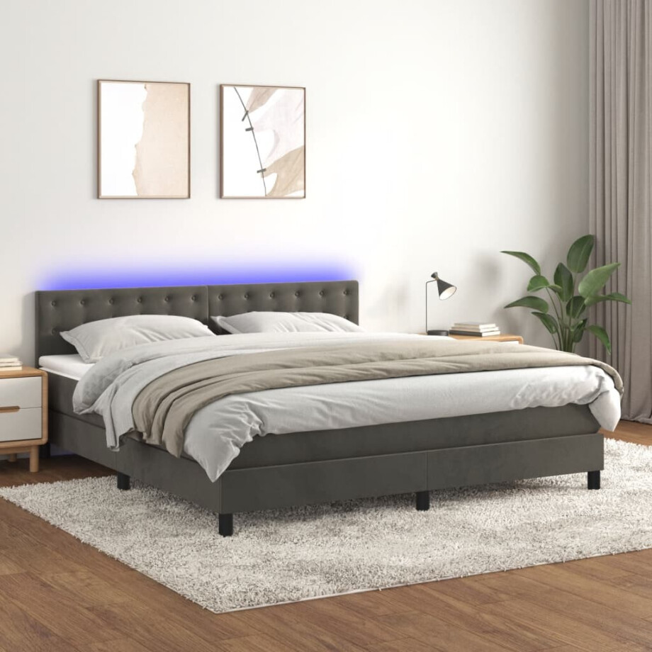 vidaXL Boxspring met matras en LED fluweel donkergrijs 180x200 cm afbeelding 1