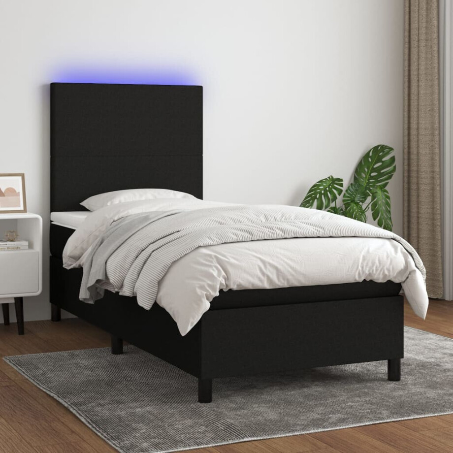 vidaXL Boxspring met matras en LED stof zwart 80x200 cm vidaXL Boxspring met matras en LED stof zwart 80x200 cm afbeelding 1