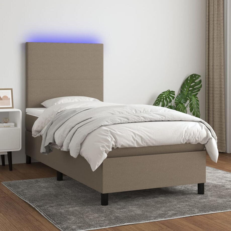 vidaXL Boxspring met matras en LED stof taupe 90x190 cm vidaXL Boxspring met matras en LED stof taupe 90x190 cm afbeelding 1