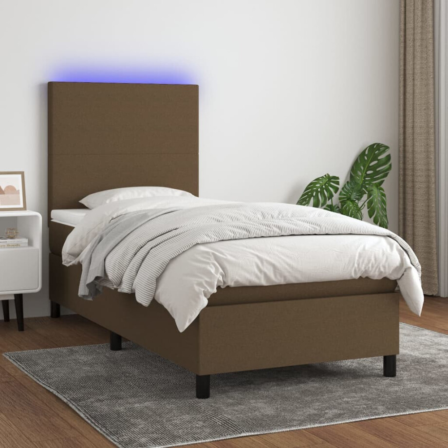 vidaXL Boxspring met matras en LED stof donkerbruin 80x200 cm vidaXL Boxspring met matras en LED stof donkerbruin 80x200 cm afbeelding 1