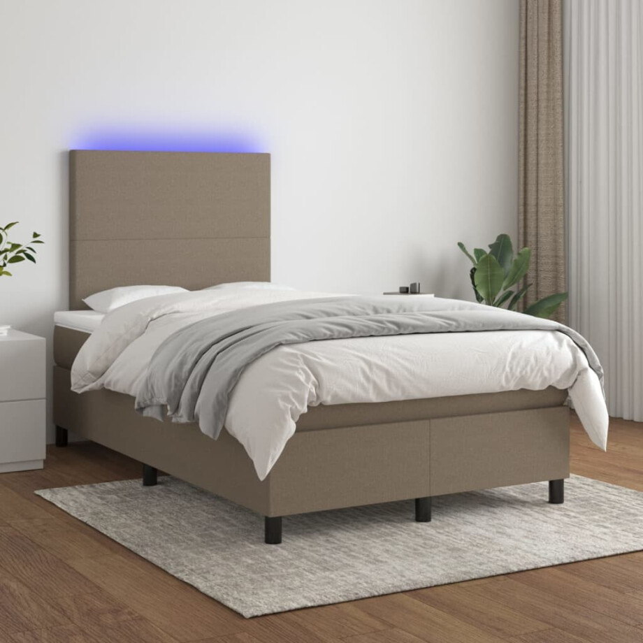 vidaXL Boxspring met matras en LED stof taupe 120x200 cm vidaXL Boxspring met matras en LED stof taupe 120x200 cm afbeelding 1