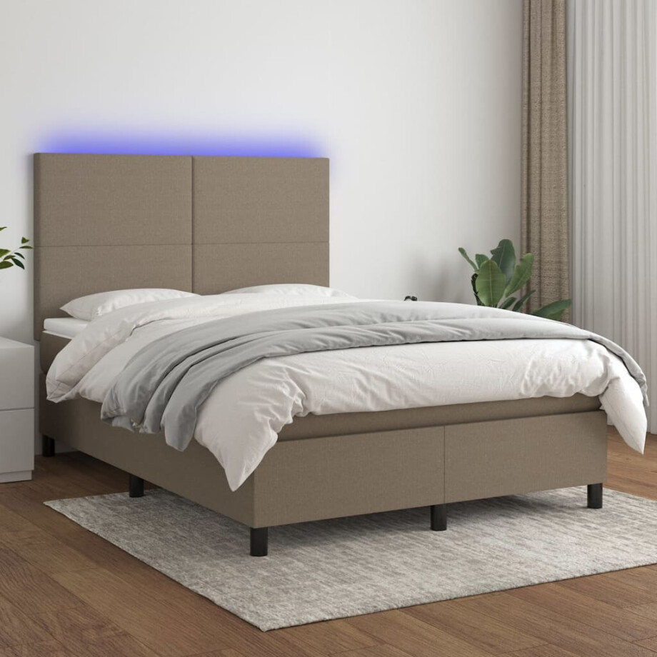 vidaXL Boxspring met matras en LED stof taupe 140x190 cm vidaXL Boxspring met matras en LED stof taupe 140x190 cm afbeelding 1