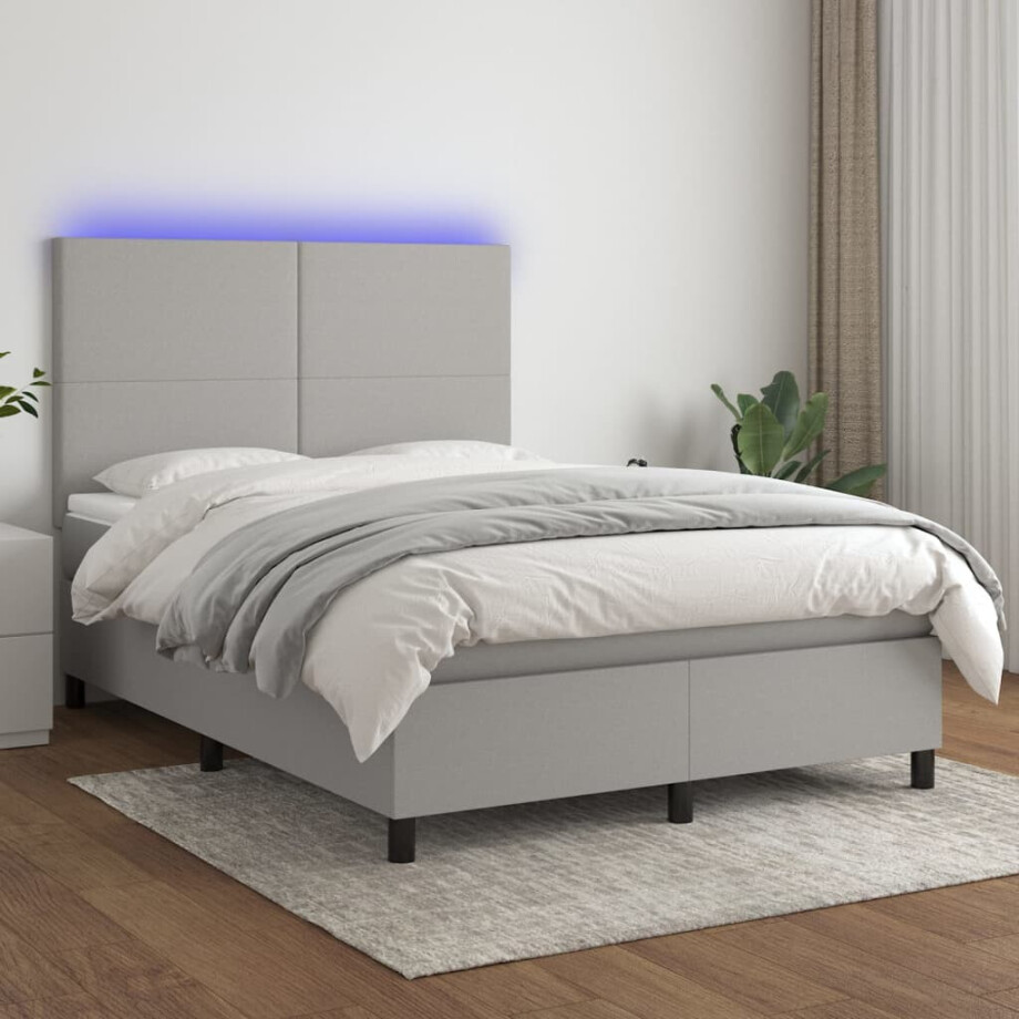 vidaXL Boxspring met matras en LED stof lichtgrijs 140x200 cm vidaXL Boxspring met matras en LED stof lichtgrijs 140x200 cm afbeelding 1