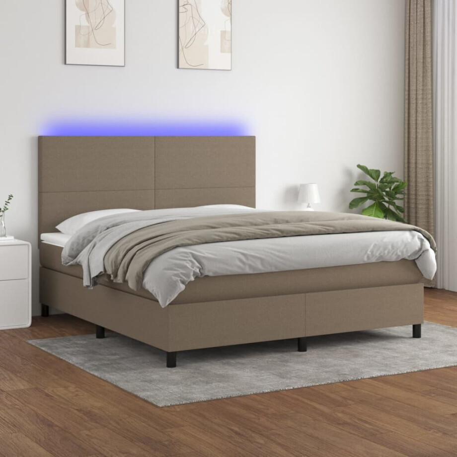 vidaXL Boxspring met matras en LED stof taupe 160x200 cm vidaXL Boxspring met matras en LED stof taupe 160x200 cm afbeelding 1