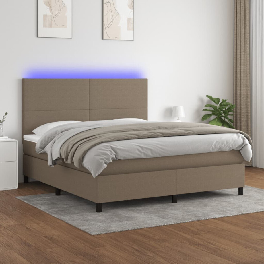 vidaXL Boxspring met matras en LED stof taupe 180x200 cm vidaXL Boxspring met matras en LED stof taupe 180x200 cm afbeelding 1