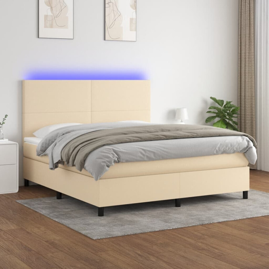 vidaXL Boxspring met matras en LED stof crèmekleurig 180x200 cm vidaXL Boxspring met matras en LED stof crèmekleurig 180x200 cm afbeelding 1
