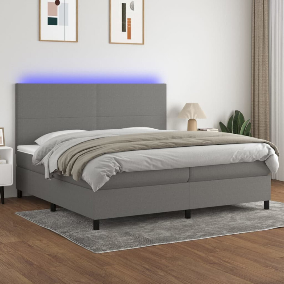 vidaXL Boxspring met matras en LED stof donkergrijs 200x200 cm vidaXL Boxspring met matras en LED stof donkergrijs 200x200 cm afbeelding 1