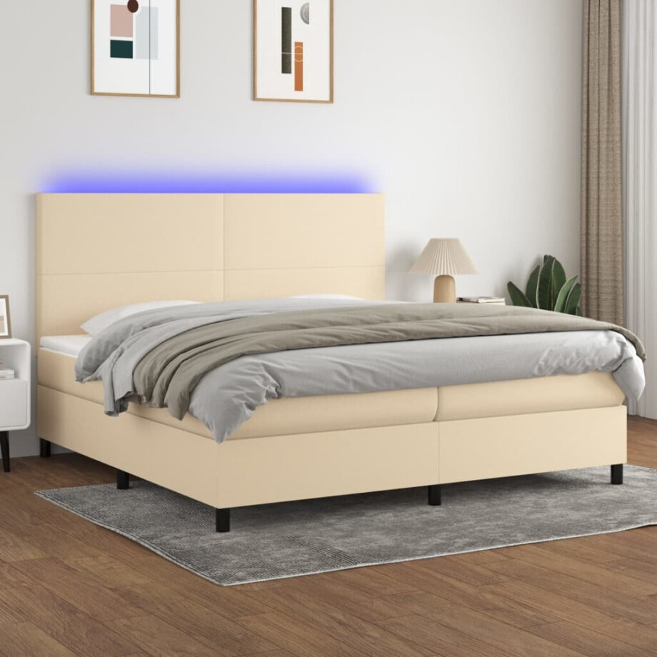 vidaXL Boxspring met matras en LED stof crèmekleurig 200x200 cm vidaXL Boxspring met matras en LED stof crèmekleurig 200x200 cm afbeelding 1