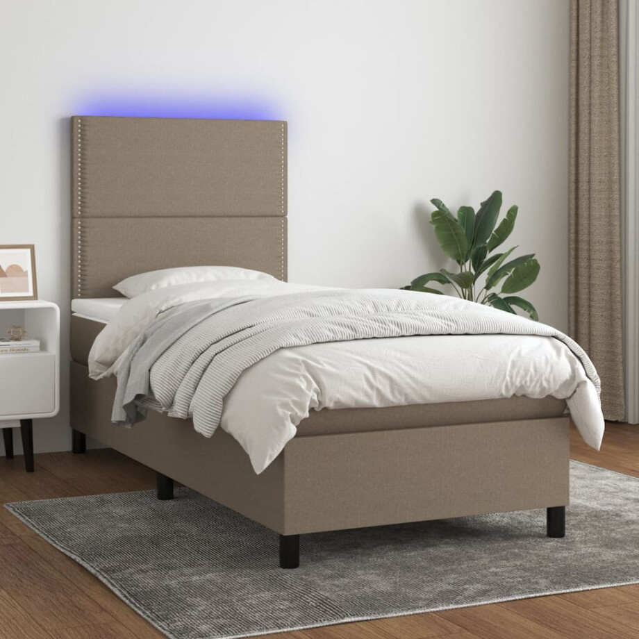 vidaXL Boxspring met matras en LED stof taupe 90x190 cm vidaXL Boxspring met matras en LED stof taupe 90x190 cm afbeelding 1