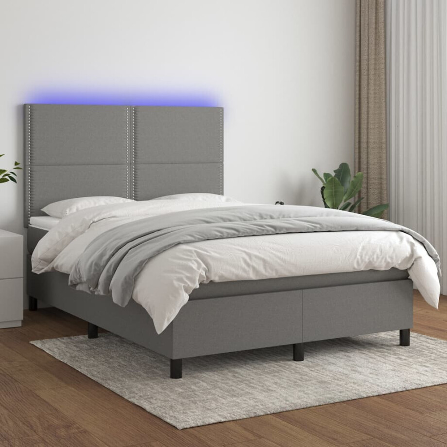 vidaXL Boxspring met matras en LED stof donkergrijs 140x190 cm vidaXL Boxspring met matras en LED stof donkergrijs 140x190 cm afbeelding 1