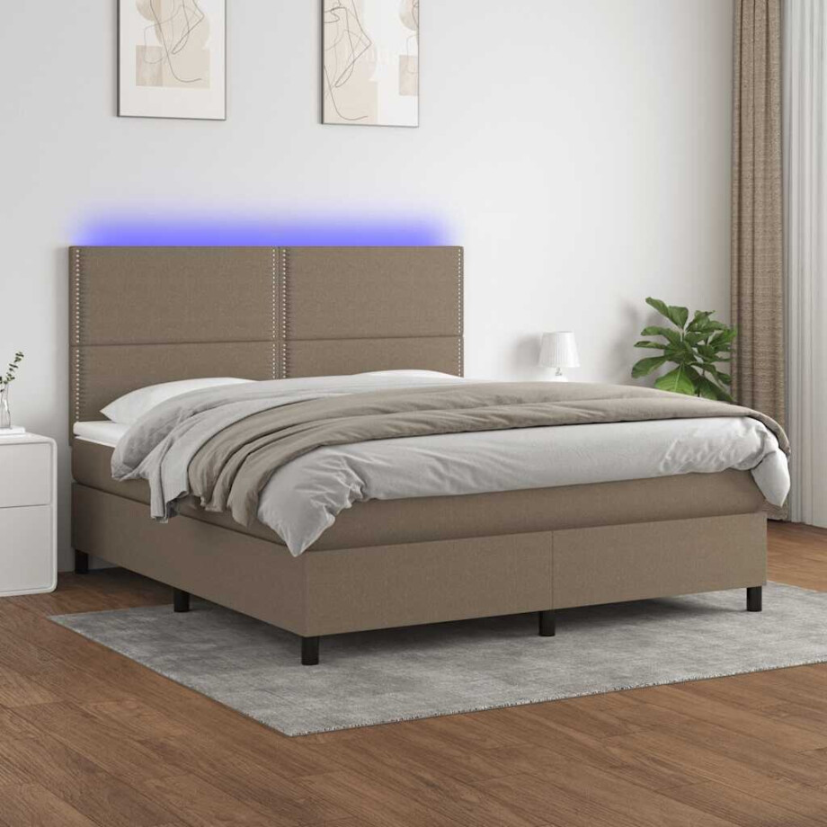 vidaXL Boxspring met matras en LED stof taupe 180x200 cm vidaXL Boxspring met matras en LED stof taupe 180x200 cm afbeelding 1