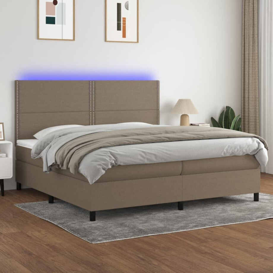 vidaXL Boxspring met matras en LED stof taupe 200x200 cm vidaXL Boxspring met matras en LED stof taupe 200x200 cm afbeelding 1