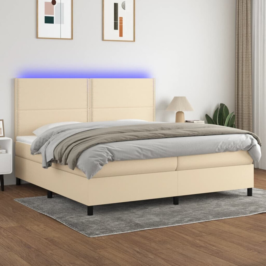 vidaXL Boxspring met matras en LED stof crèmekleurig 200x200 cm vidaXL Boxspring met matras en LED stof crèmekleurig 200x200 cm afbeelding 1