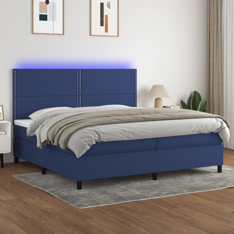 vidaXL Boxspring met matras en LED stof blauw 200x200 cm vidaXL Boxspring met matras en LED stof blauw 200x200 cm afbeelding 1