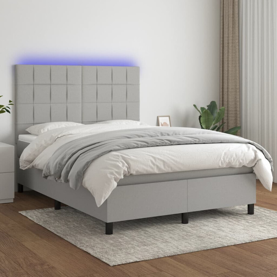 vidaXL Boxspring met matras en LED stof lichtgrijs 140x190 cm vidaXL Boxspring met matras en LED stof lichtgrijs 140x190 cm afbeelding 1