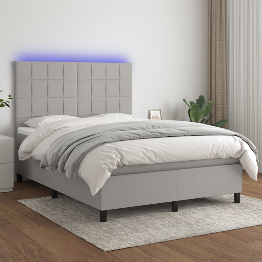 vidaXL Boxspring met matras en LED stof lichtgrijs 140x200 cm vidaXL Boxspring met matras en LED stof lichtgrijs 140x200 cm afbeelding 1