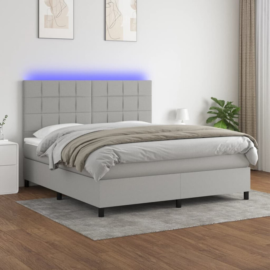 vidaXL Boxspring met matras en LED stof lichtgrijs 160x200 cm vidaXL Boxspring met matras en LED stof lichtgrijs 160x200 cm afbeelding 1