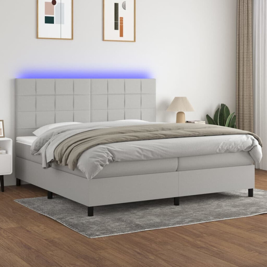 vidaXL Boxspring met matras en LED stof lichtgrijs 200x200 cm vidaXL Boxspring met matras en LED stof lichtgrijs 200x200 cm afbeelding 1