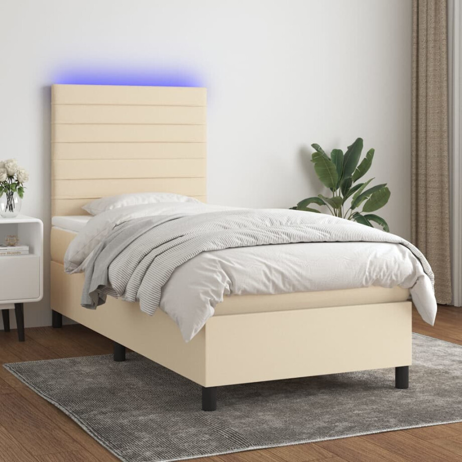 vidaXL Boxspring met matras en LED stof crèmekleurig 80x200 cm afbeelding 1