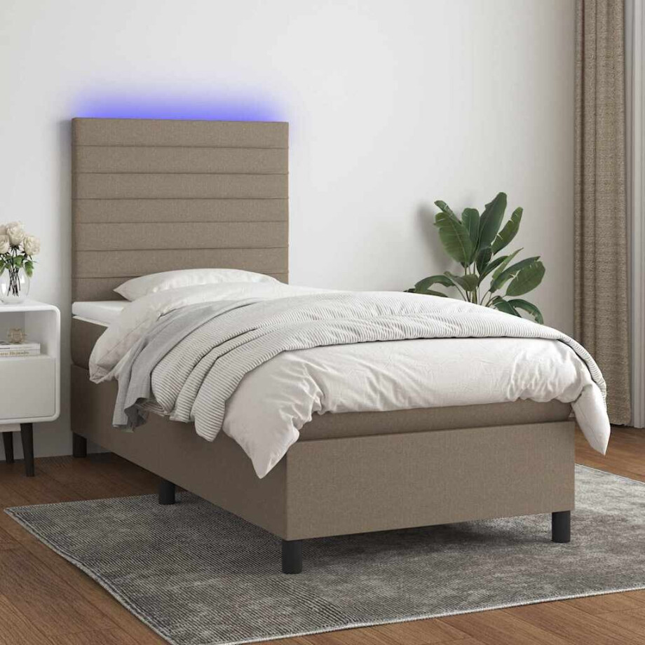 vidaXL Boxspring met matras en LED stof taupe 90x190 cm vidaXL Boxspring met matras en LED stof taupe 90x190 cm afbeelding 1