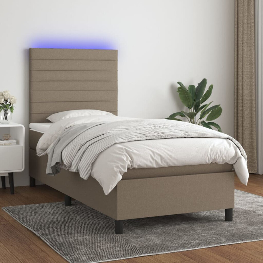 vidaXL Boxspring met matras en LED stof taupe 100x200 cm vidaXL Boxspring met matras en LED stof taupe 100x200 cm afbeelding 1