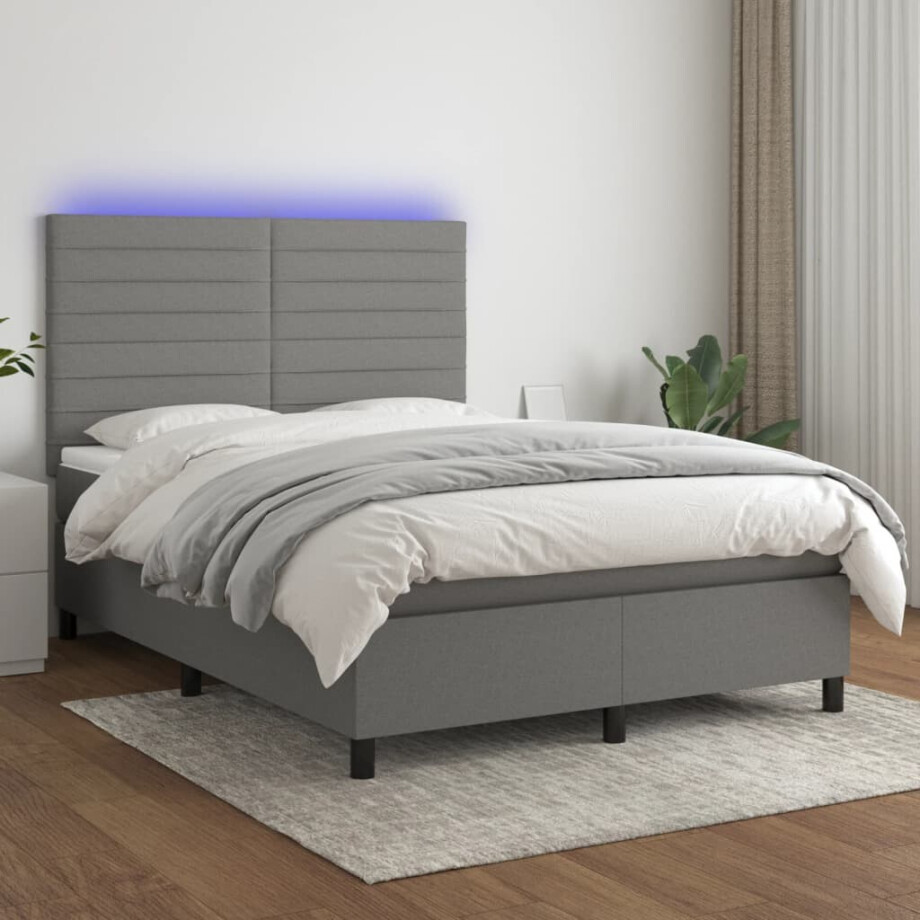 vidaXL Boxspring met matras en LED stof donkergrijs 140x200 cm vidaXL Boxspring met matras en LED stof donkergrijs 140x200 cm afbeelding 1