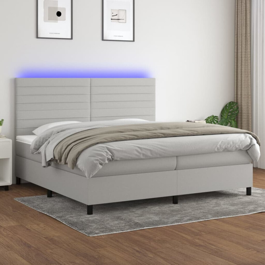 vidaXL Boxspring met matras en LED stof lichtgrijs 200x200 cm vidaXL Boxspring met matras en LED stof lichtgrijs 200x200 cm afbeelding 1