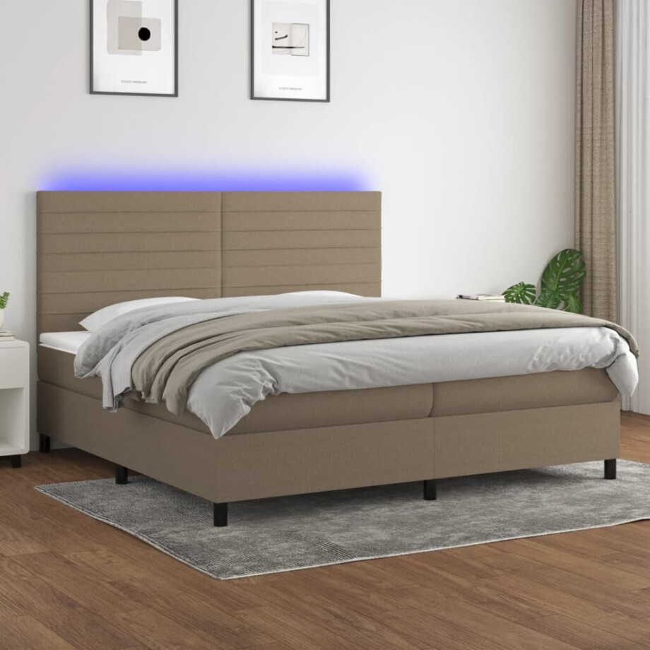 vidaXL Boxspring met matras en LED stof taupe 200x200 cm vidaXL Boxspring met matras en LED stof taupe 200x200 cm afbeelding 1