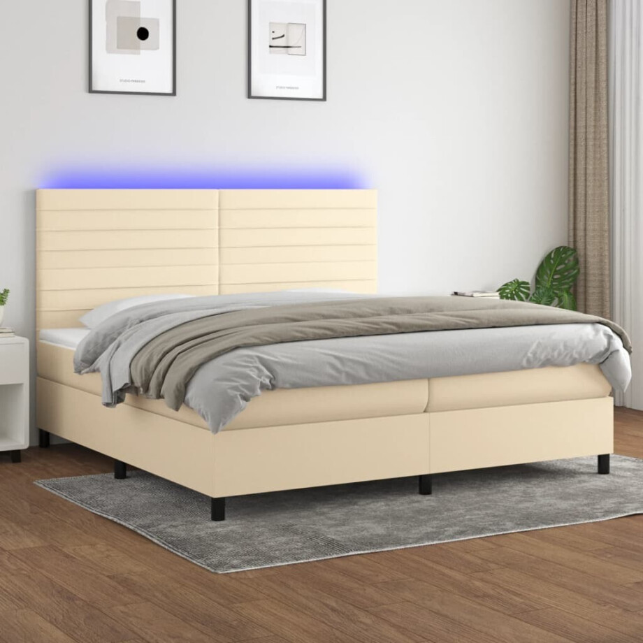 vidaXL Boxspring met matras en LED stof crèmekleurig 200x200 cm vidaXL Boxspring met matras en LED stof crèmekleurig 200x200 cm afbeelding 1