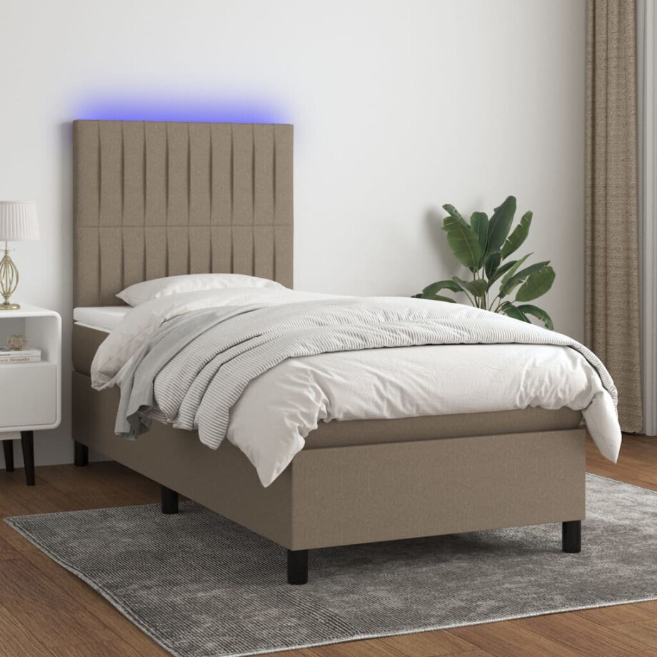 vidaXL Boxspring met matras en LED stof taupe 80x200 cm vidaXL Boxspring met matras en LED stof taupe 80x200 cm afbeelding 1