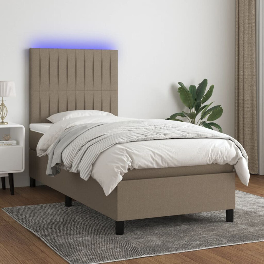 vidaXL Boxspring met matras en LED stof taupe 90x190 cm afbeelding 1