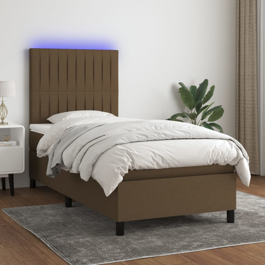 vidaXL Boxspring met matras en LED stof donkerbruin 80x200 cm vidaXL Boxspring met matras en LED stof donkerbruin 80x200 cm afbeelding 1