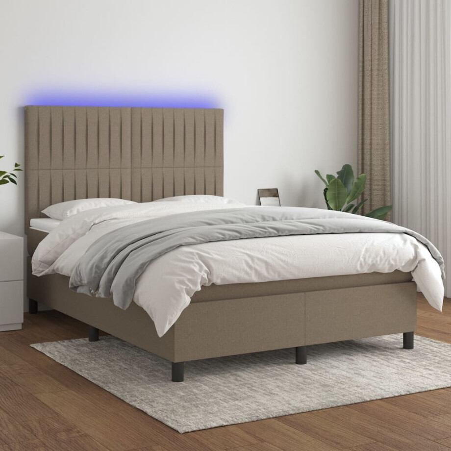 vidaXL Boxspring met matras en LED stof taupe 140x190 cm vidaXL Boxspring met matras en LED stof taupe 140x190 cm afbeelding 1