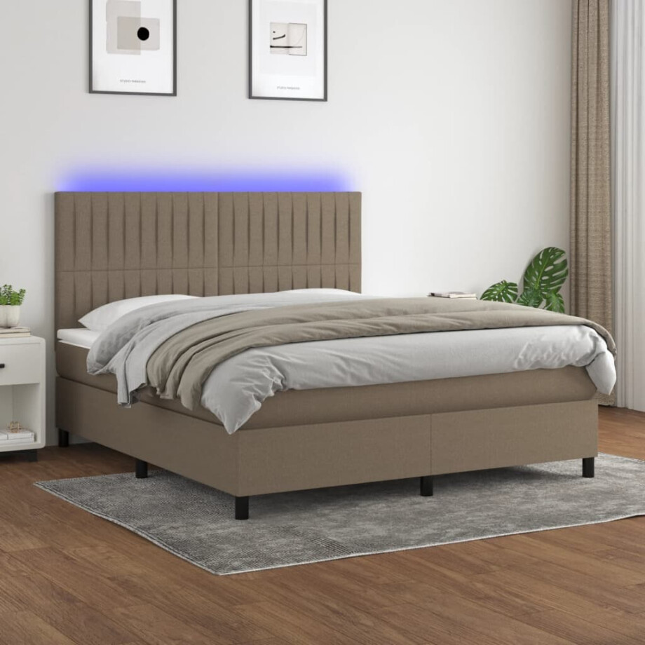 vidaXL Boxspring met matras en LED stof taupe 160x200 cm afbeelding 1